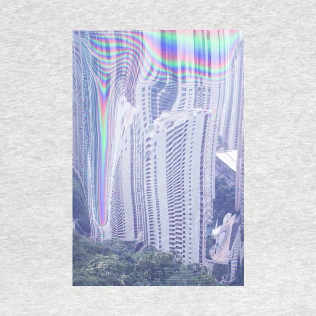 Vaporwave Holographic glitch buildings by isarol